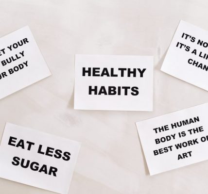 Collection of motivational cards promoting healthy habits and lifestyle on a minimalistic white background.